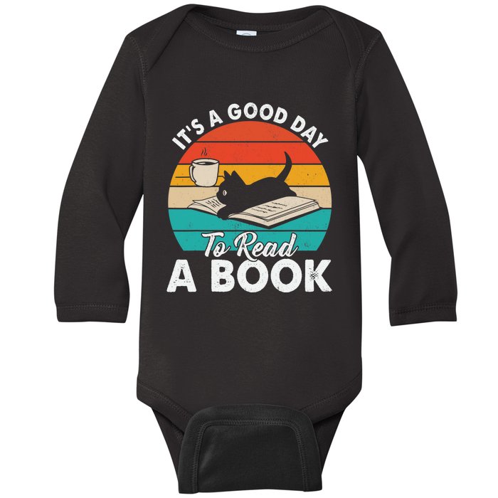 Its Good Day To Read Book Funny Library Reading Cat Lovers Baby Long Sleeve Bodysuit