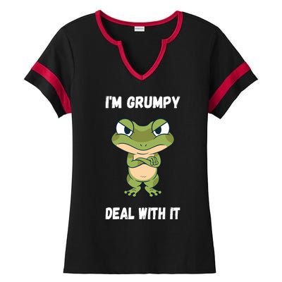 IM Grumpy Deal With It Ironie Saying Funny Frog Ladies Halftime Notch Neck Tee