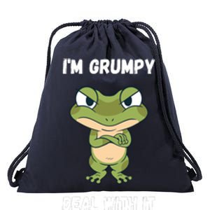 IM Grumpy Deal With It Ironie Saying Funny Frog Drawstring Bag