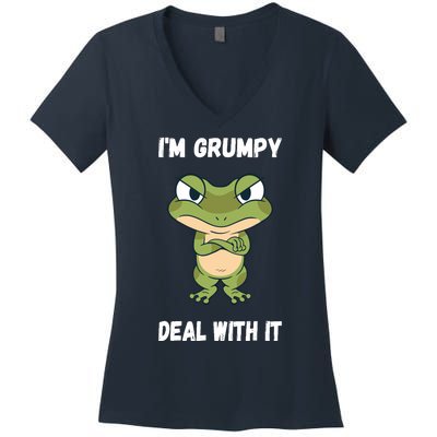 IM Grumpy Deal With It Ironie Saying Funny Frog Women's V-Neck T-Shirt