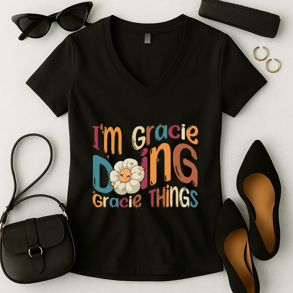 IM Gracie Doing Gracie Things Funny Groovy Retro Gracie Women's V-Neck T-Shirt
