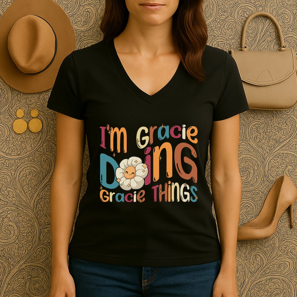 IM Gracie Doing Gracie Things Funny Groovy Retro Gracie Women's V-Neck T-Shirt