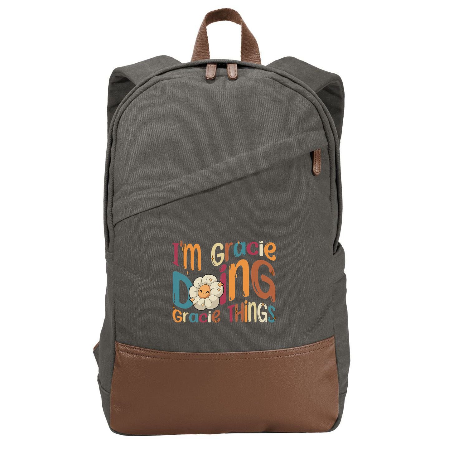 IM Gracie Doing Gracie Things Funny Groovy Retro Gracie Cotton Canvas Backpack