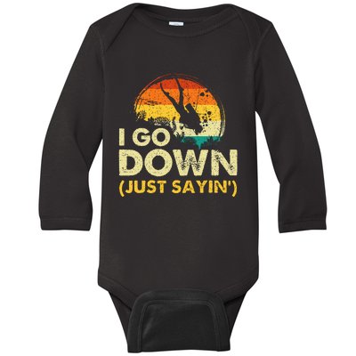 I Go Down Scuba Diver Diving Instructor Underwater Baby Long Sleeve Bodysuit