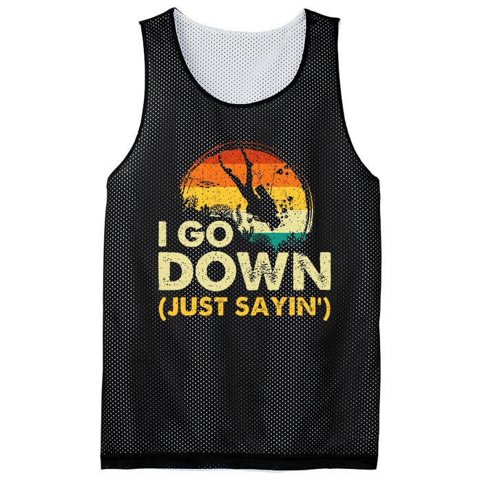 I Go Down Scuba Diver Diving Instructor Underwater Mesh Reversible Basketball Jersey Tank