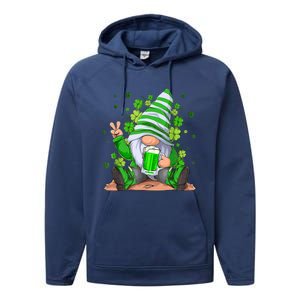 Irish Gnome Drink Beer Lucky Shamrock Gnome St Patricks Day Performance Fleece Hoodie