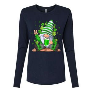 Irish Gnome Drink Beer Lucky Shamrock Gnome St Patricks Day Womens Cotton Relaxed Long Sleeve T-Shirt