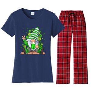 Irish Gnome Drink Beer Lucky Shamrock Gnome St Patricks Day Women's Flannel Pajama Set