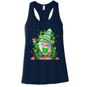 Irish Gnome Drink Beer Lucky Shamrock Gnome St Patricks Day Women's Racerback Tank