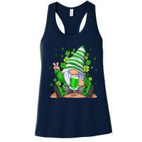 Irish Gnome Drink Beer Lucky Shamrock Gnome St Patricks Day Women's Racerback Tank