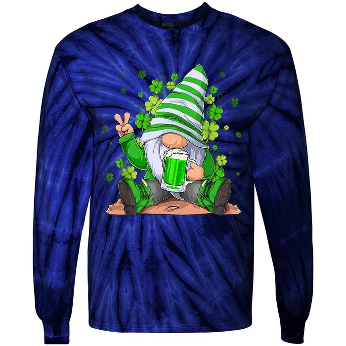 Irish Gnome Drink Beer Lucky Shamrock Gnome St Patricks Day Tie-Dye Long Sleeve Shirt