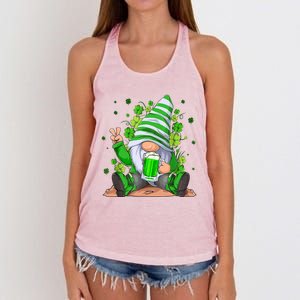 Irish Gnome Drink Beer Lucky Shamrock Gnome St Patricks Day Women's Knotted Racerback Tank