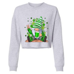 Irish Gnome Drink Beer Lucky Shamrock Gnome St Patricks Day Cropped Pullover Crew