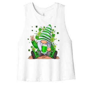 Irish Gnome Drink Beer Lucky Shamrock Gnome St Patricks Day Women's Racerback Cropped Tank