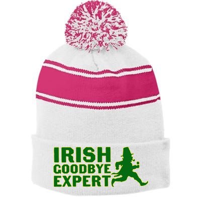 Irish Goodbye Expert Funny St Patrick's Day Irish Ireland Stripe Pom Pom Beanie