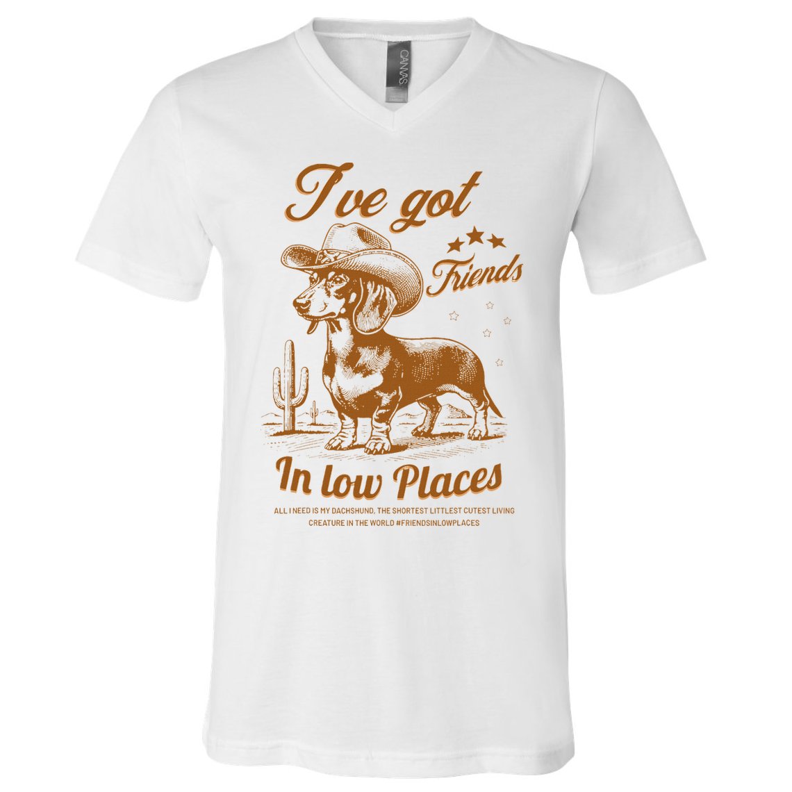 I've Got Friends In Low Places Dachshund Cowboy  V-Neck T-Shirt