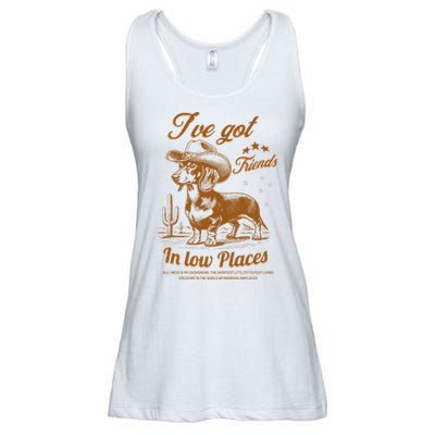 I've Got Friends In Low Places Dachshund Cowboy  Ladies Essential Flowy Tank
