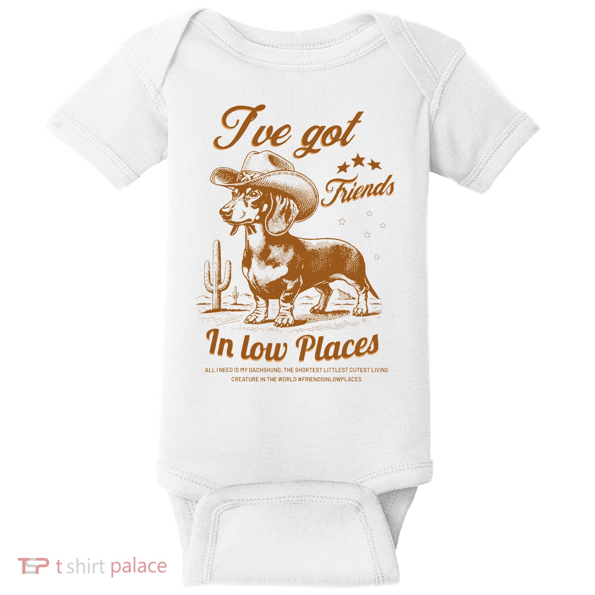 I've Got Friends In Low Places Dachshund Cowboy  Baby Bodysuit