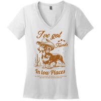 I've Got Friends In Low Places Dachshund Cowboy  Women's V-Neck T-Shirt