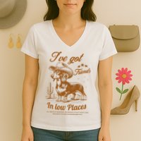 I've Got Friends In Low Places Dachshund Cowboy  Women's V-Neck T-Shirt