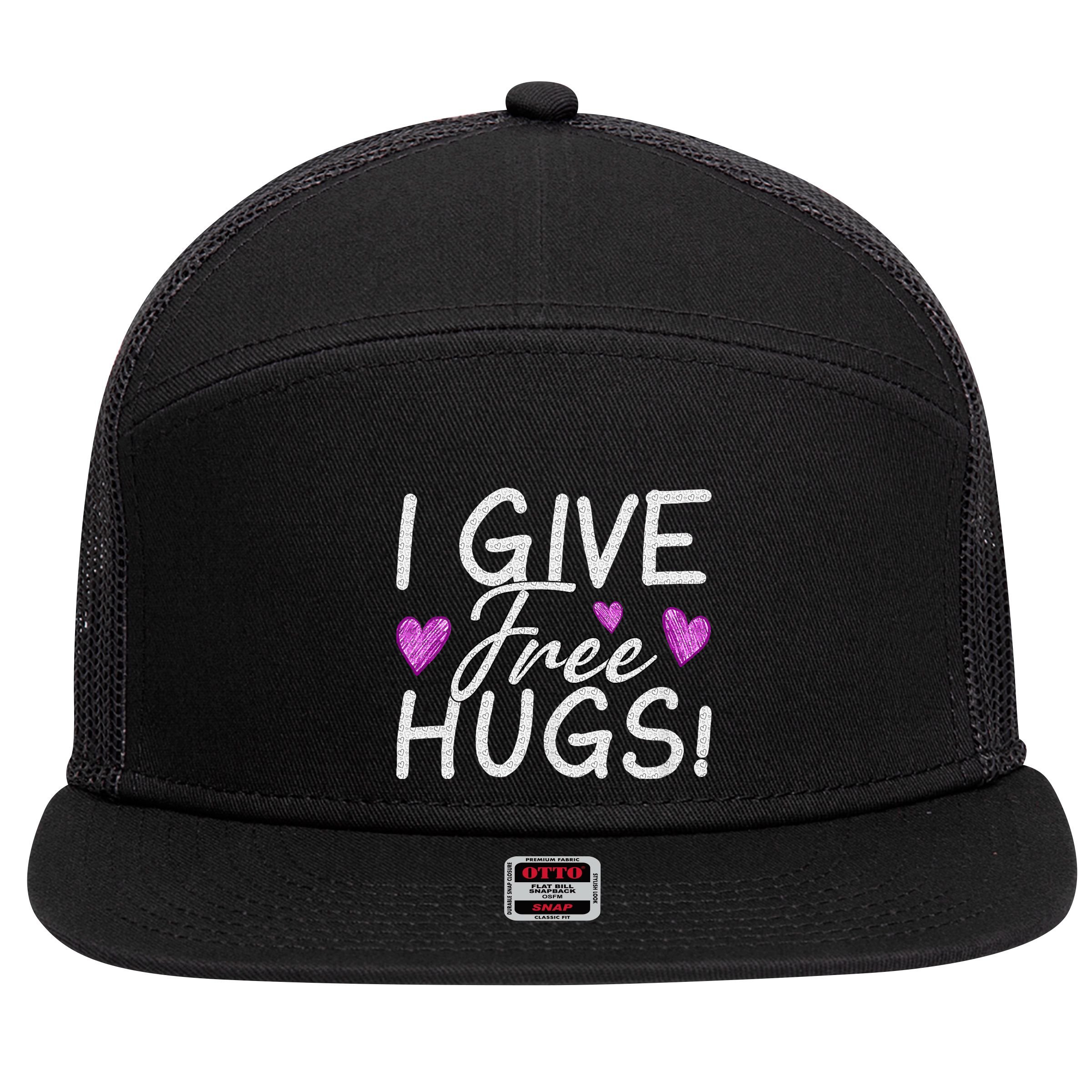 I Give Free Hugs 7 Panel Mesh Trucker Snapback Hat