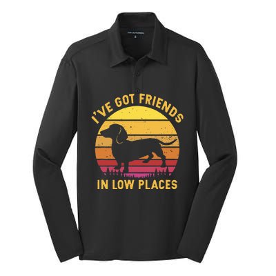 I've got friends in low places funny dachshund apparel Silk Touch Performance Long Sleeve Polo