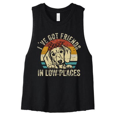 I've Got Friends In Low Places funny Dachshund Wiener Dog Women's Racerback Cropped Tank