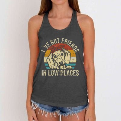 I've Got Friends In Low Places funny Dachshund Wiener Dog Women's Knotted Racerback Tank