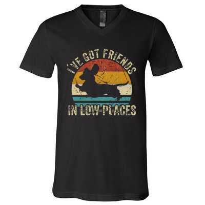 I've Got Friends In Low Places funny Dachshund Wiener Dog V-Neck T-Shirt