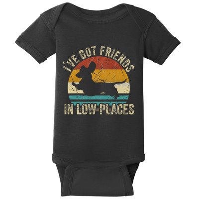 I've Got Friends In Low Places funny Dachshund Wiener Dog Baby Bodysuit