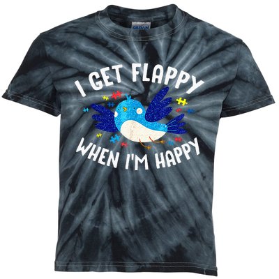 I Get Flappy When Im Happy Autism Awareness Day Kids Tie-Dye T-Shirt