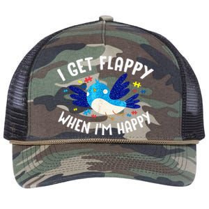 I Get Flappy When Im Happy Autism Awareness Day Retro Rope Trucker Hat Cap