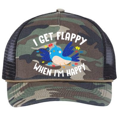 I Get Flappy When I'm Happy Autism Awareness Day Gift Meaningful Gift Retro Rope Trucker Hat Cap