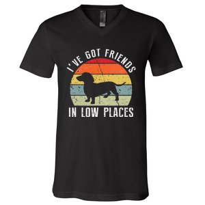 I've Got Friends In Low Places Dachshund Dog V-Neck T-Shirt