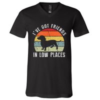 I've Got Friends In Low Places Dachshund Dog V-Neck T-Shirt