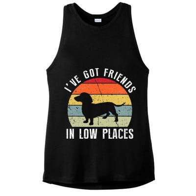 I've Got Friends In Low Places Dachshund Wiener Dog Ladies PosiCharge Tri-Blend Wicking Tank