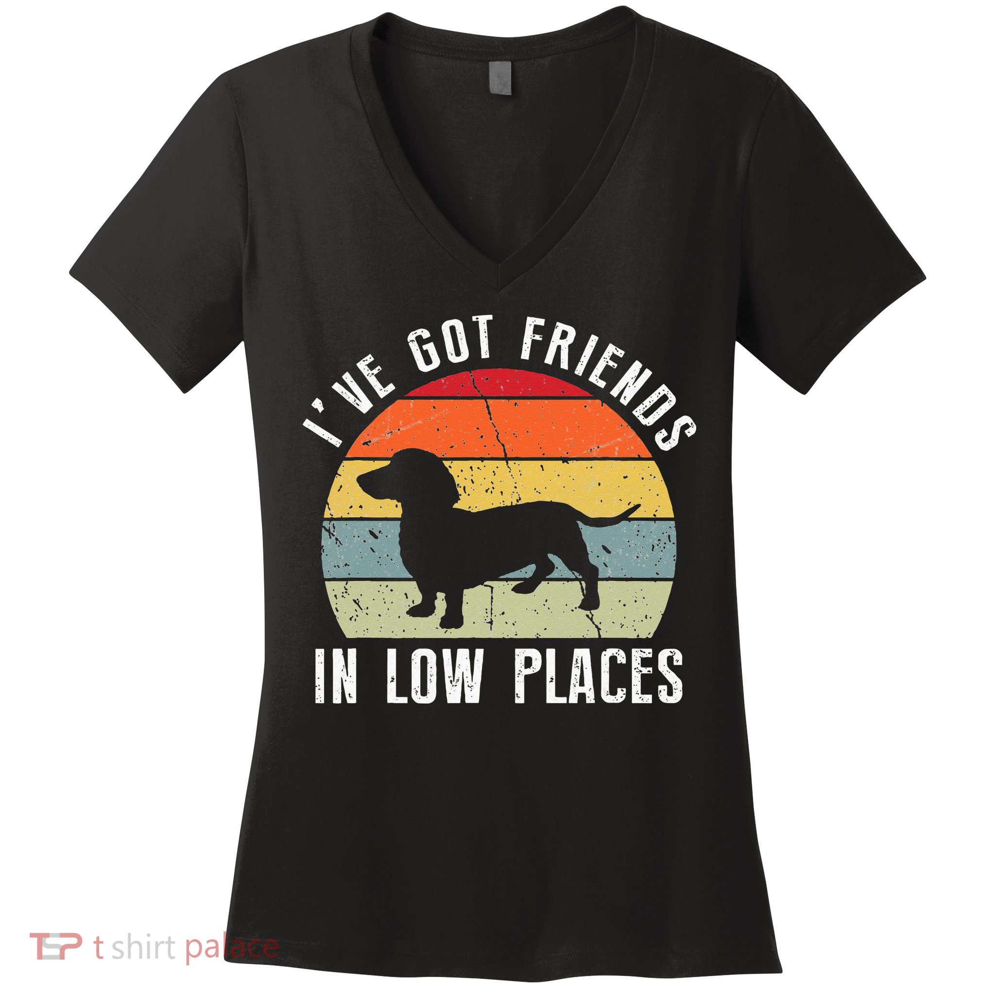I've Got Friends In Low Places Dachshund Wiener Dog Women's V-Neck T-Shirt