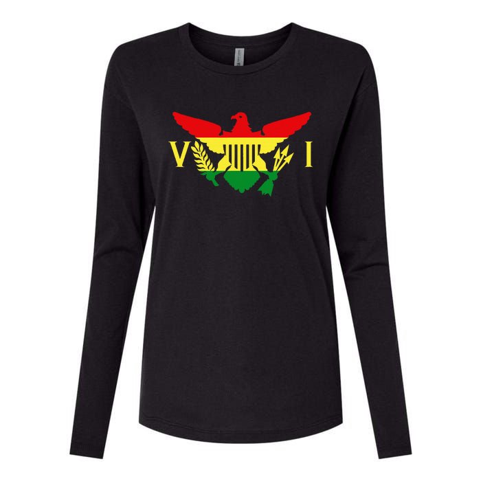 Ites Gold Green Horizontal Rasta Virgin Islands Flag Womens Cotton Relaxed Long Sleeve T-Shirt