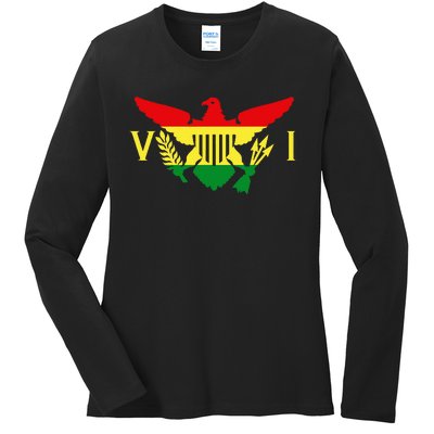 Ites Gold Green Horizontal Rasta Virgin Islands Flag Ladies Long Sleeve Shirt