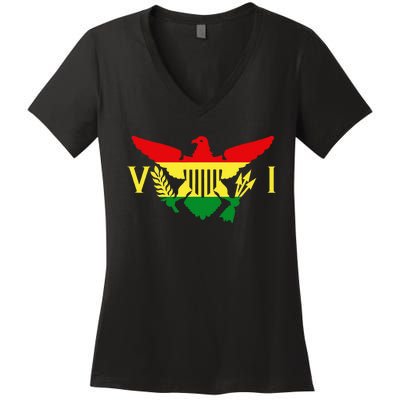 Ites Gold Green Horizontal Rasta Virgin Islands Flag Women's V-Neck T-Shirt