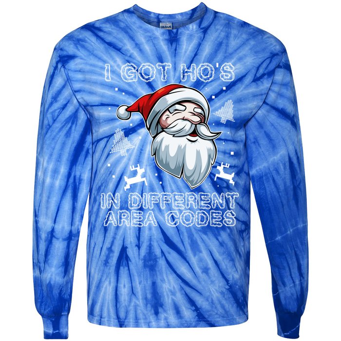 I Got Hos In Different Area Codes Santa Christmas Funny Gift Tie-Dye Long Sleeve Shirt