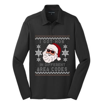 I Got Hos In Different Area Codes Funny Christmas Sweater Silk Touch Performance Long Sleeve Polo