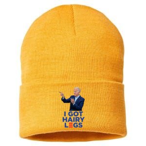 I Got Hairy Legs Funny Joe Biden Logo Parody Meme Sustainable Knit Beanie