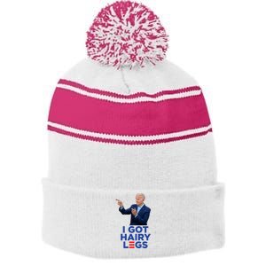 I Got Hairy Legs Funny Joe Biden Logo Parody Meme Stripe Pom Pom Beanie