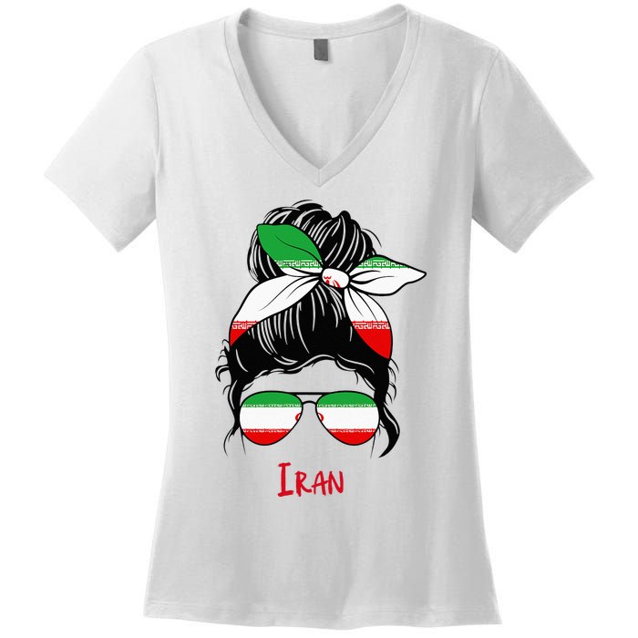 Iranian Girl Iran Girl Persian Woman Flag Women's V-Neck T-Shirt