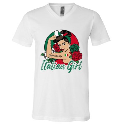 Italia Girl Italy Woman Italian Flag V-Neck T-Shirt