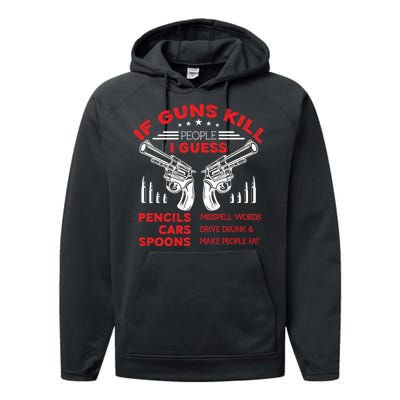 If Guns Kill People Crossed Pistols Performance Fleece Hoodie