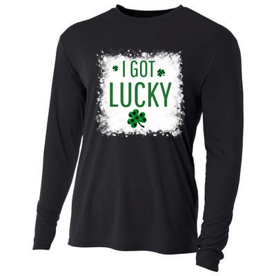 I Got Lucky I Got Pregnant Pregnancy Announcement Couple Cooling Performance Long Sleeve Crew