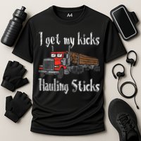 I Get My Kicks Hauling Sticks Log Truck Driver Hauler Cooling Performance Crew T-Shirt