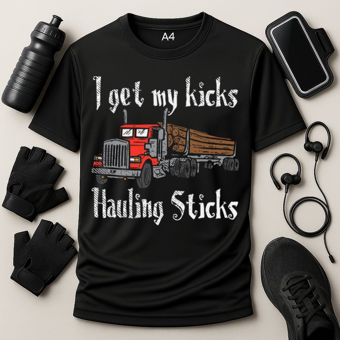 I Get My Kicks Hauling Sticks Log Truck Driver Hauler Cooling Performance Crew T-Shirt